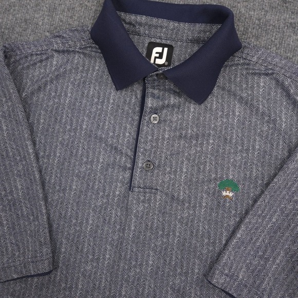 FootJoy Polo Shirt Mens Medium Navy Herringbone Print Golf Performance Club Logo - Picture 1 of 8